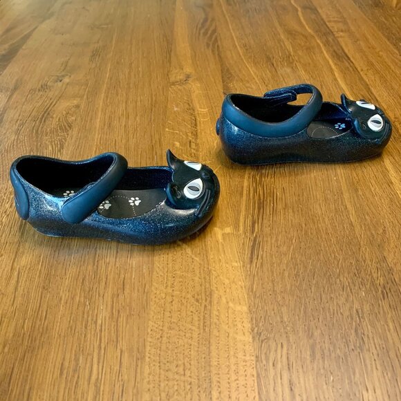 MINI MELISSA Black Cat Shoes Girls 7 Mary Jane Glitter Cats Toddler Girl Shoe - Picture 2 of 6